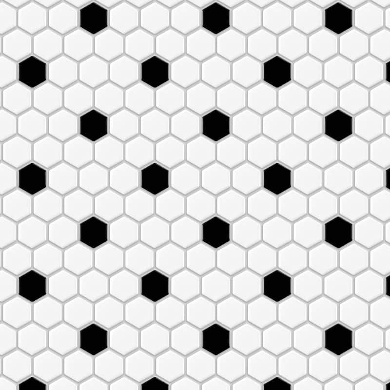 Merola Tile Metro 1" Hex Matte White w/Black Dot 10-1/4" x 11-7/8" Porcelain Floor and Wall Tile