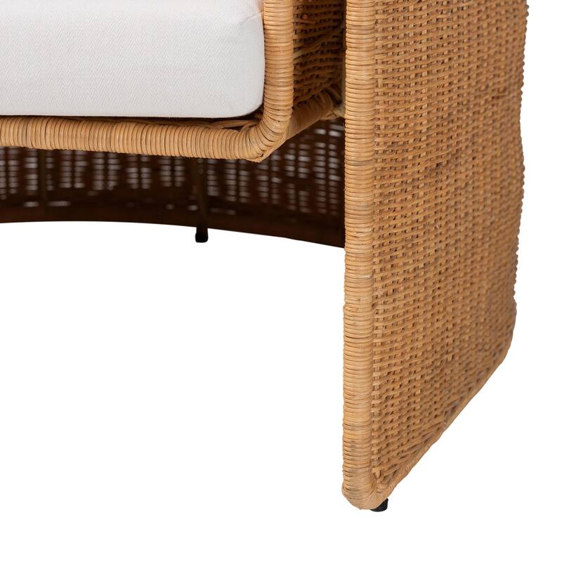 Carina Natural Rattan Armchair with Cushion - Handwoven Lounge Chair with U-Shaped Silhouette and Deep Seating
