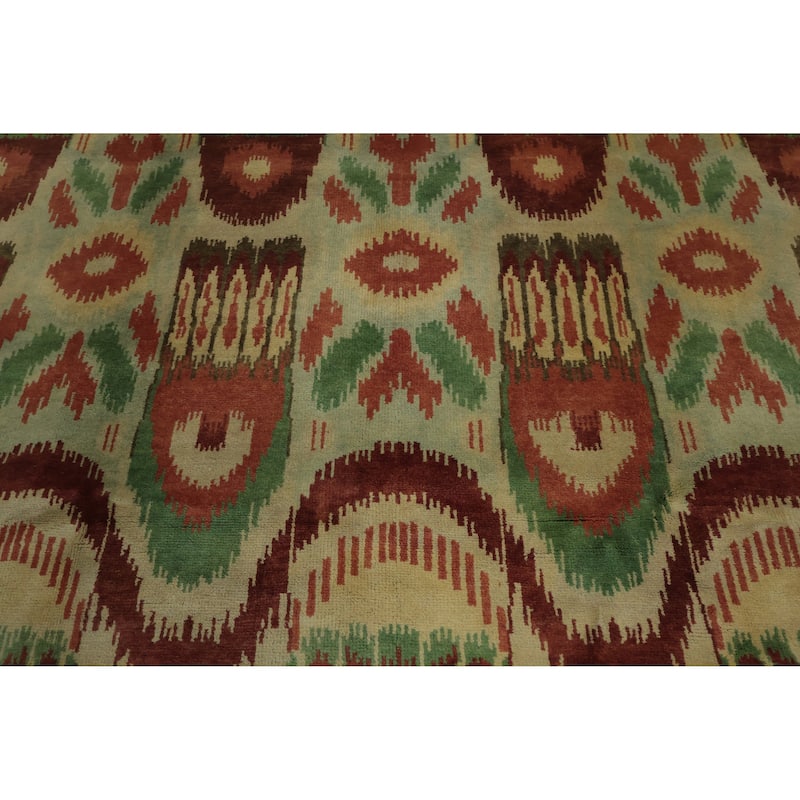 Hand Knotted Oriental 100% Wool Carpet Modern Geometric Green Gabbeh Area Rug - 9' 10'' X 8' 2''