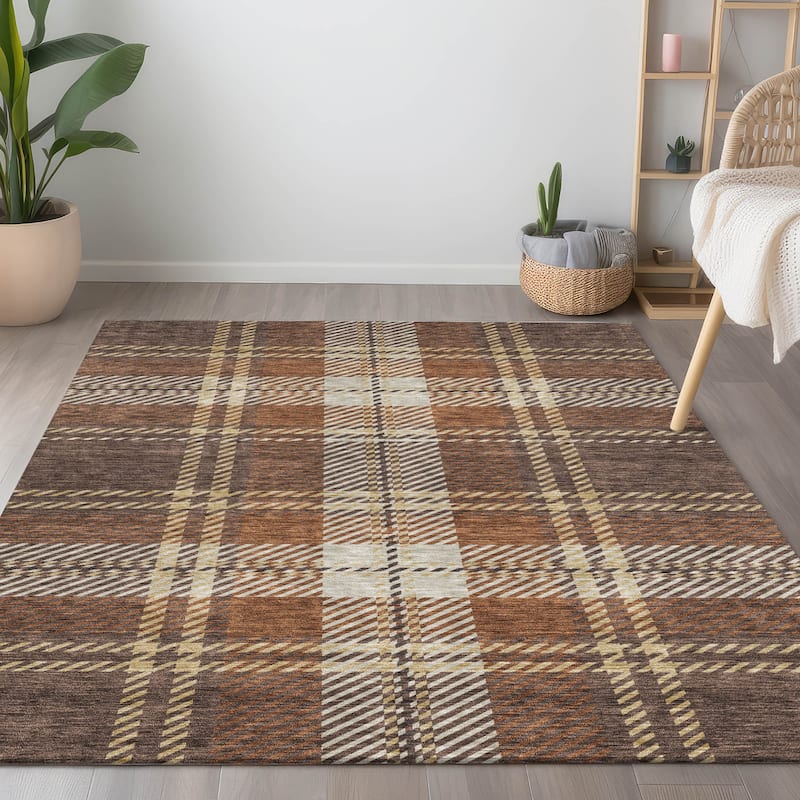 Machine Washable Indoor/ Outdoor Chantille Plaid Cozy Rug