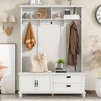 White Widen Hall Tree with Shoe Storage Bench Modern Entryway Bench ...