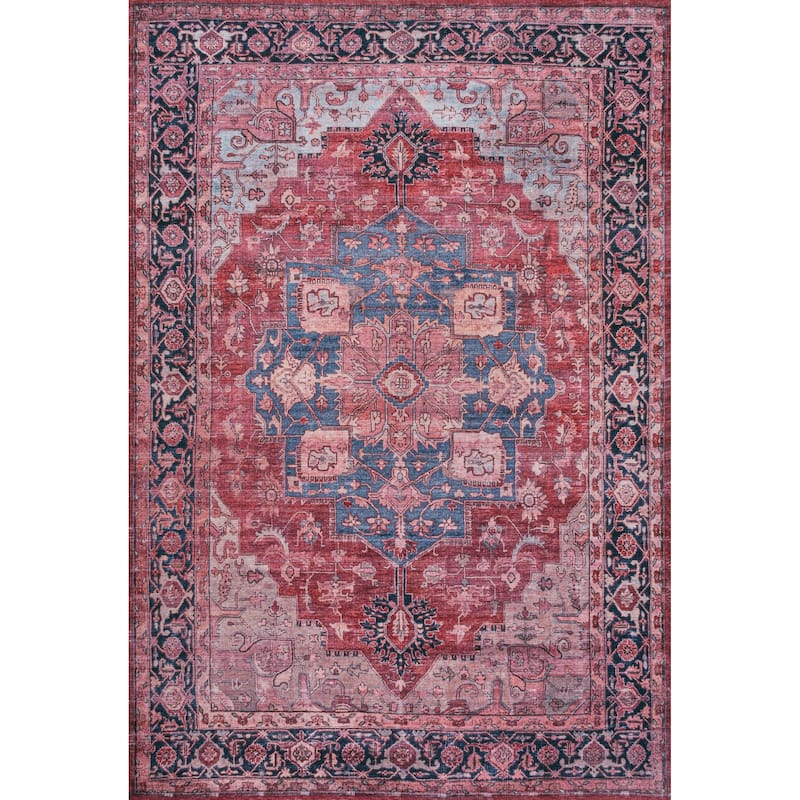 JONATHAN Y Marrakesh Ornate Medallion Machine Washable Area Rug - 3 X 5 - Red/Black/Blue