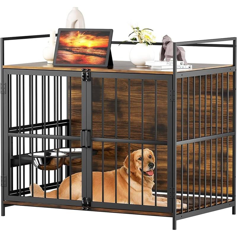 41" Dog Crate Furniture-Style Cages for Large Dogs Indoor Heavy Duty Super Sturdy - Brown