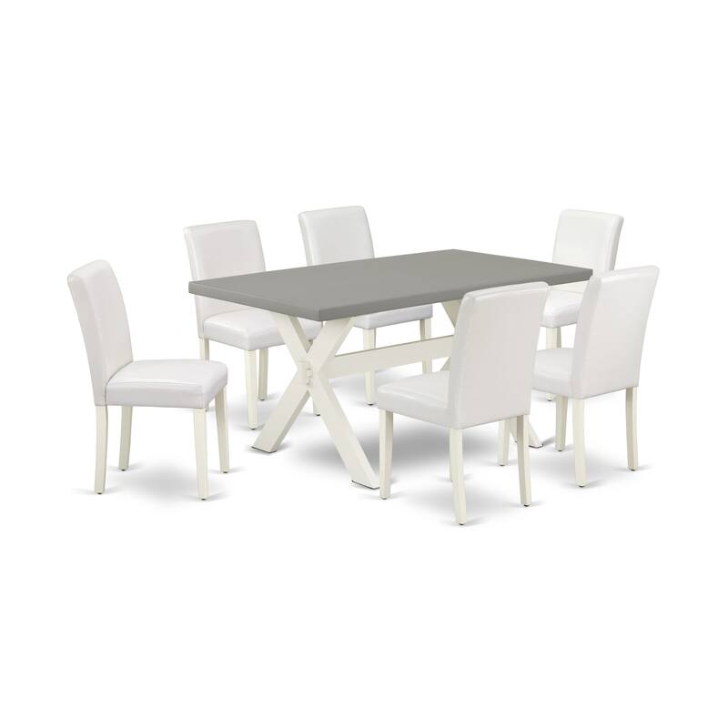 East West Furniture Dining Table Set- a Wooden Table and White Faux Leather Upholstered Chairs, Linen White(Pieces Options)