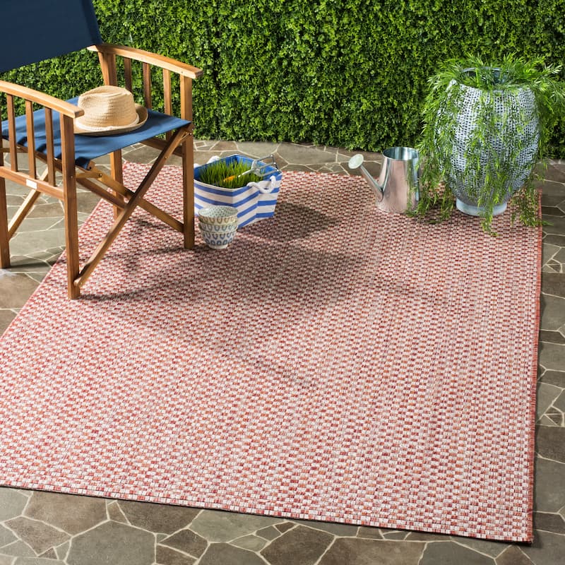 SAFAVIEH Courtyard Judi Indoor/ Outdoor Patio Backyard Rug - 4' x 5'7" - Rust/Light Grey
