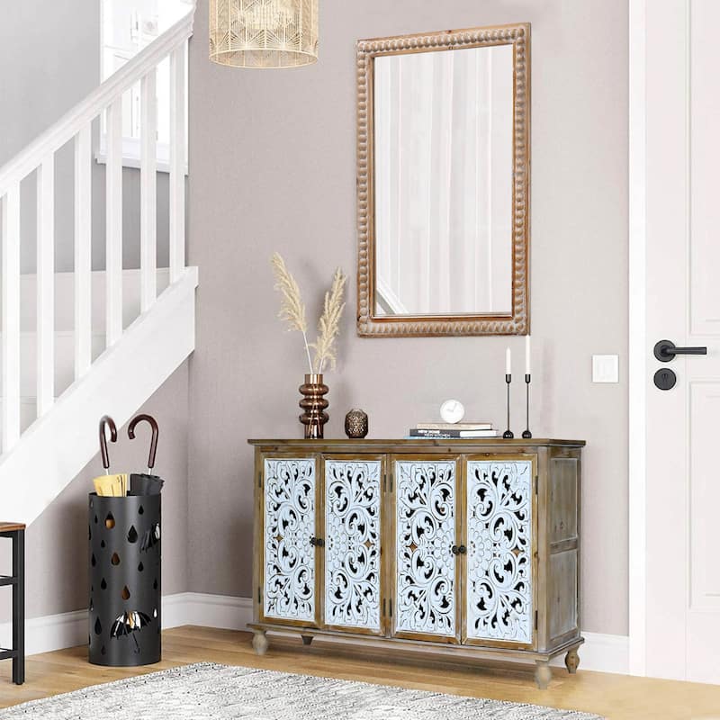 22" x 30" Farmhouse Wooden Frame Wall Mirror with Beading