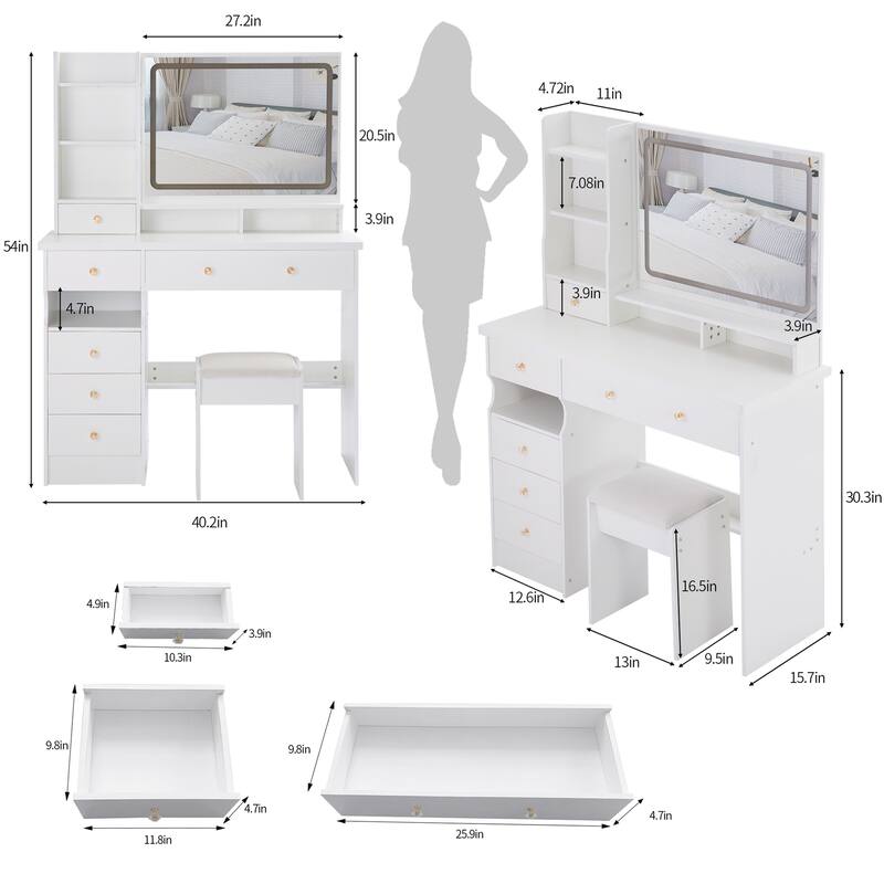 41" Large Left-Side Vanity Set with LED Mirror and Storage