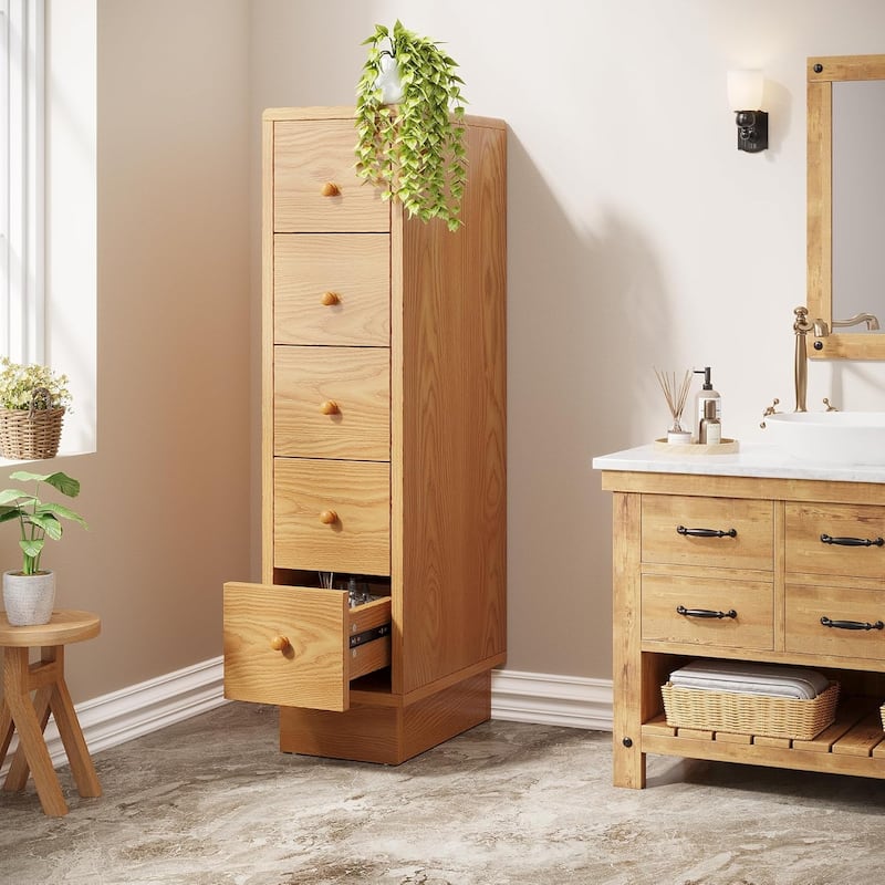 5 Drawers Narrow Dresser, Tall Storage Drawers Organizer Lingerie Chest - 1 pcs