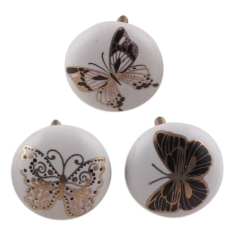 Novica Handmade Butterfly Magic Ceramic Knobs (Set Of 5)