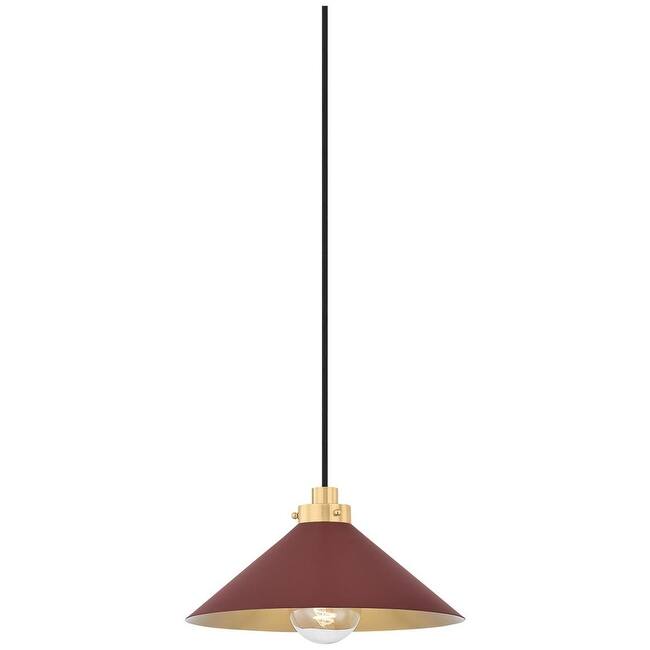 Hudson Valley Lighting MDS1401 Clivedon 12" Wide Pendant - Aged Brass / Soft Crimson