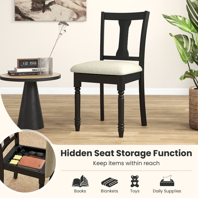 Gymax Set of 4 Upholstered Wooden Dining Chair w/ Seat Storage Space