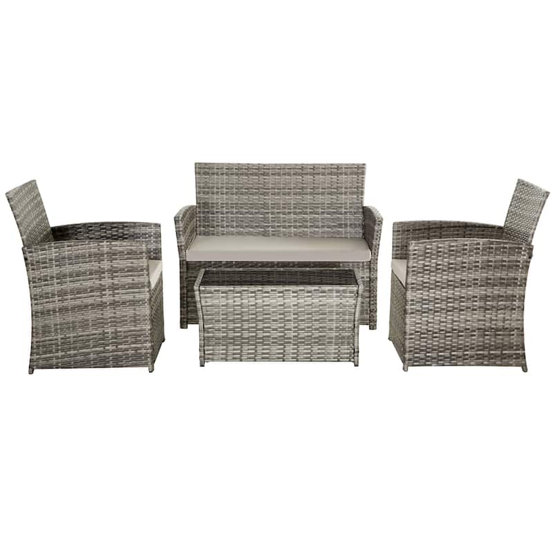 4-Piece PE Rattan Patio Furniture Set, Weather-Resistant Outdoor Conversation Set - Brown-Grey