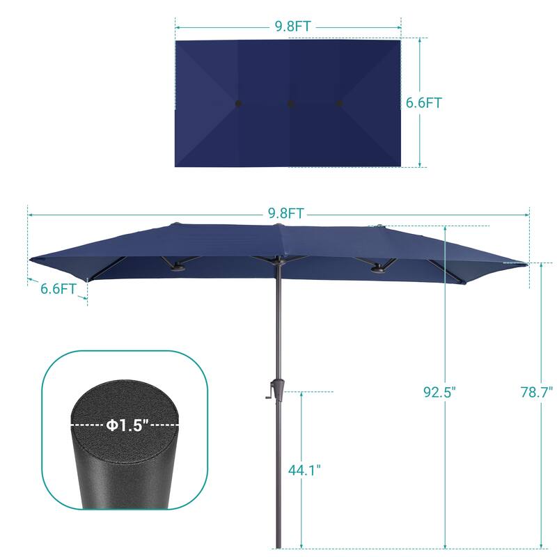 BONOSUKI 10 x 6.5Ft Double-Sided Patio Umbrella with Large Canopy Outdoor Table Umbrella for Garden and pool, Anthracite Gray