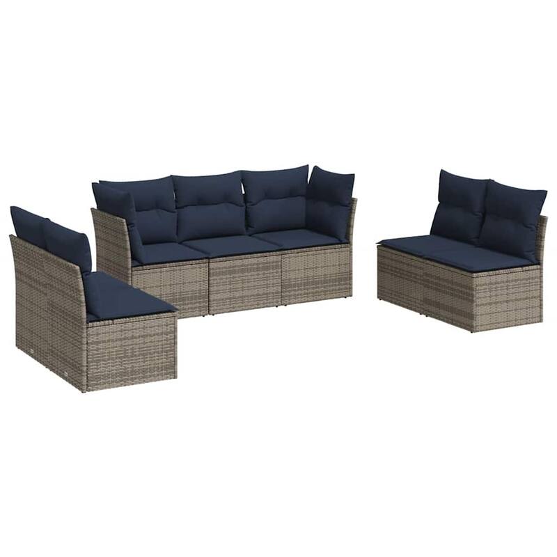 vidaXL 7/8 Piece Patio Sofa Set with Cushions Black/Brown/Gray Poly Rattan - 24.4 x 24.4 x 27.2