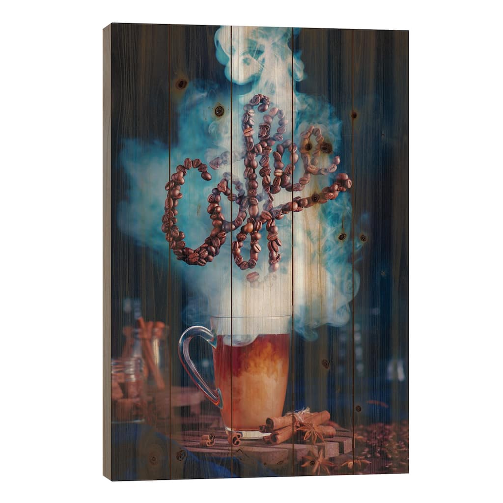 Smell The Coffee Print On Wood by Dina Belenko - Multi-Color