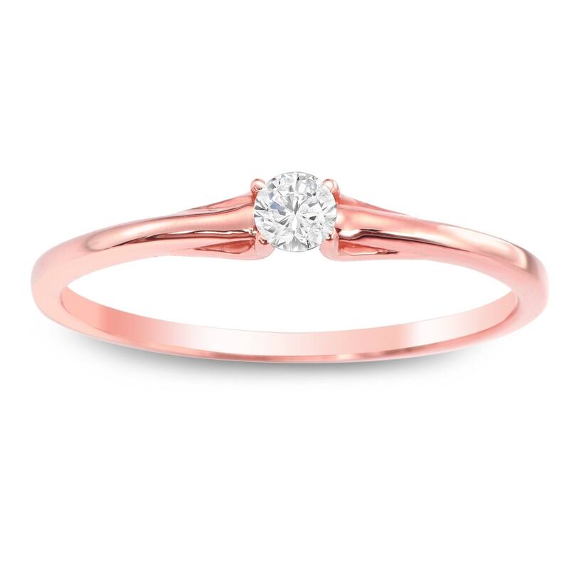 Auriya 1/10ctw Petite Solitaire Diamond Stacking Promise Ring 10k Gold