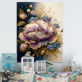 Designart 'Purple And Gold Floral Bouquet II' Floral & Botanical Canvas Wall Art