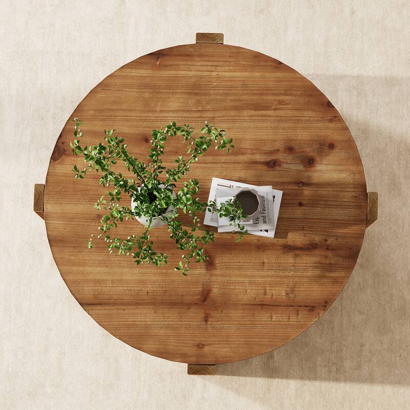 31.5 Inch Round Coffee Table for Living Room, All Solid Wood Construction - 31.5" D x 31.5" W x 18.5" H