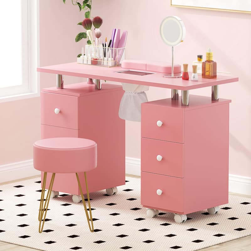 Costway Rolling Manicure Table Nail Desk with with 8 Lockable Wheels & - See Details