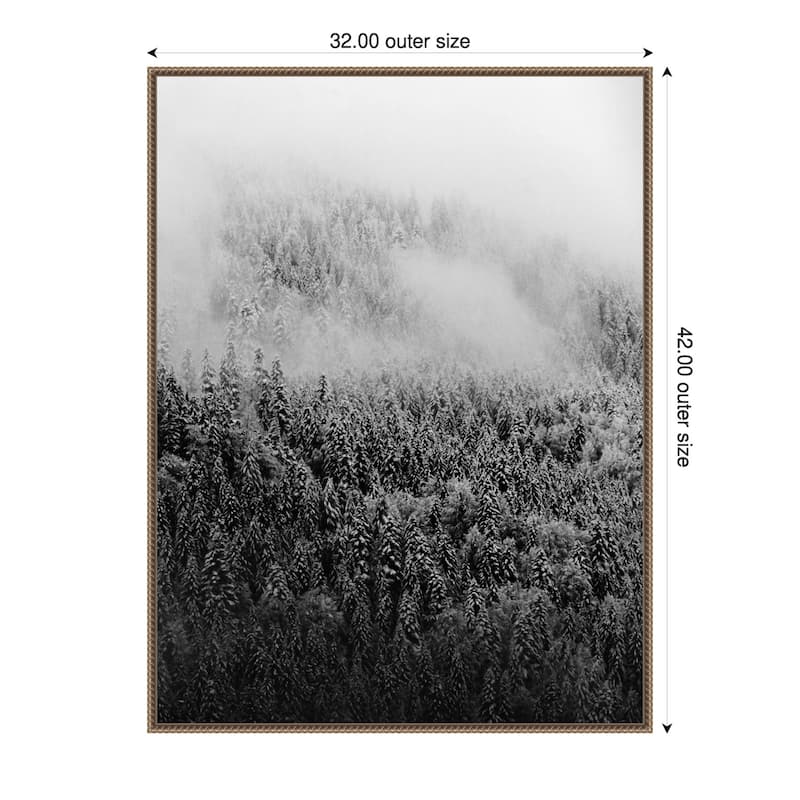 Black and White Foggy Pine Forest in Winter by Michael Schauer (32 x 42 in.), Framed Canvas Wall Art Print