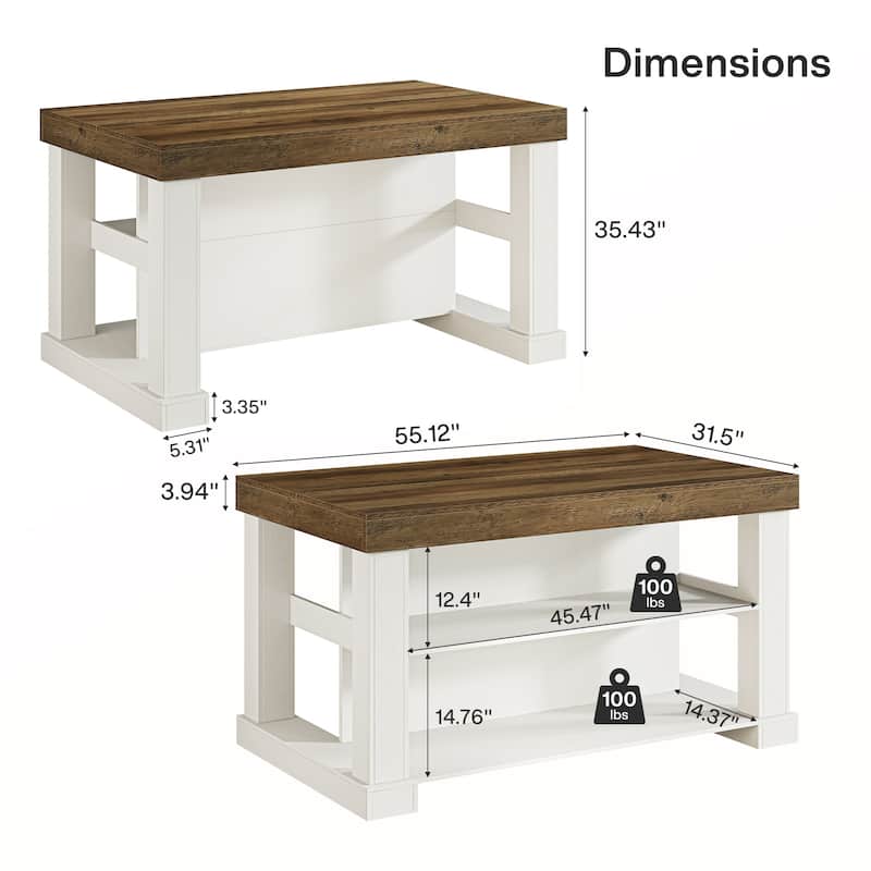 55-Inch Large Home Bar Unit, 3-Tier Pub Table with Storage Shelves - N/A