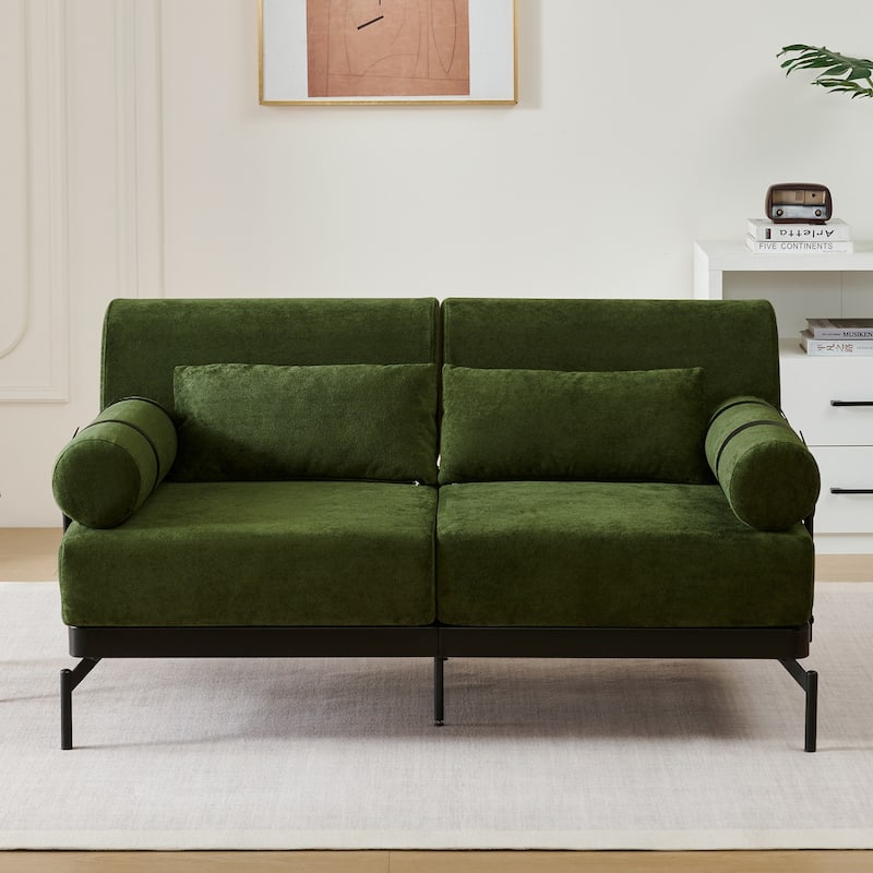 Modern Loveseat Sofa with Flexible USB Ports and Unique Cylindrical Armrests - Green