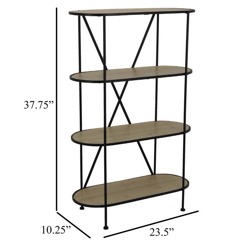 Kellie, Plant Display Stand, 4 Shelves, Black Metal Brown Wood 38 Inch