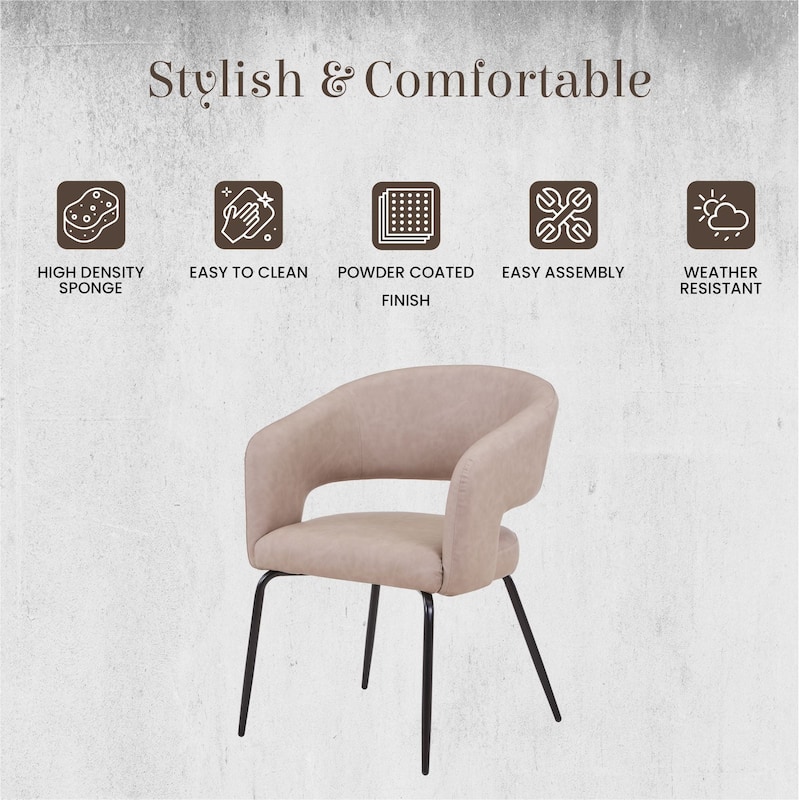 Open Back Dining Chair Upholstered in Leather or Velvet with Iron Legs Set of 2