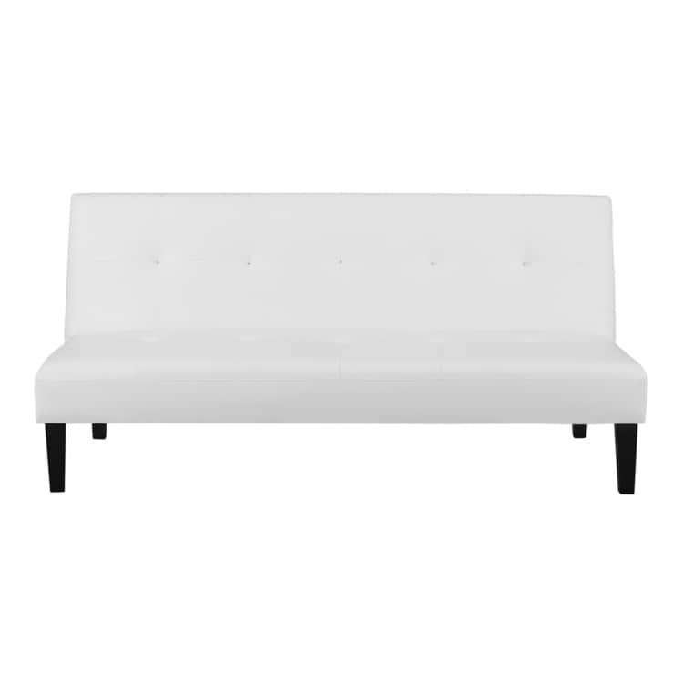 Modern Futon Sofa Bed, Convertible Couch with Wooden Legs, Recliner - White