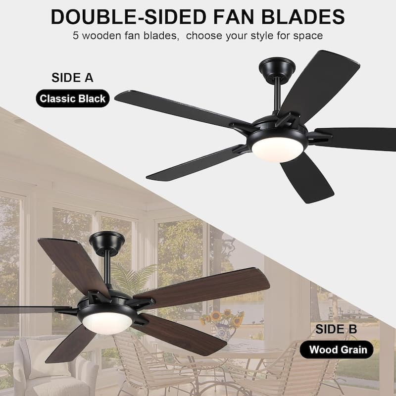 52" Modern Ceiling Fan with Light and Remote,APP Control,Suitable for Sloped Ceiling,Reversible Blades,DC Motor - 52 Inches