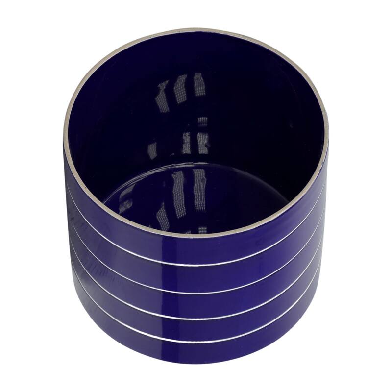 Sagebrook Home Modern Coastal Blue Striped Planter with Wood Stand Indoor/Outdoor