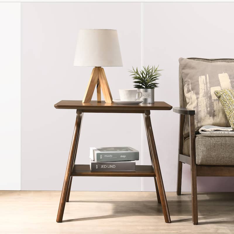 Mid-Century Modern Wood End Table with Shelf