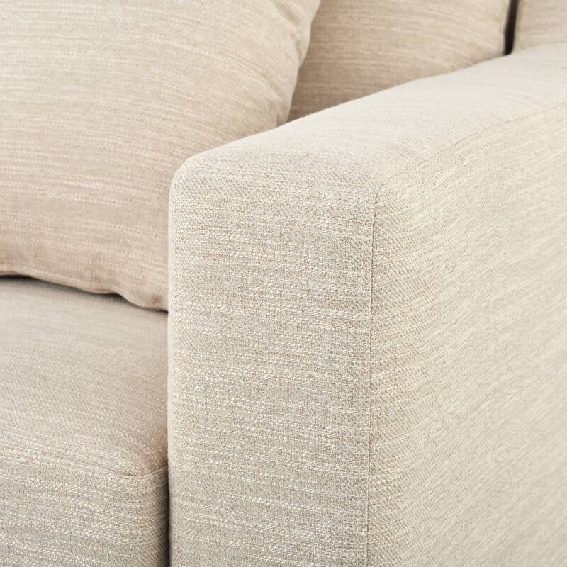 3-seat Beige Polyester Sofa with Wooden Legs for Living Room and Study