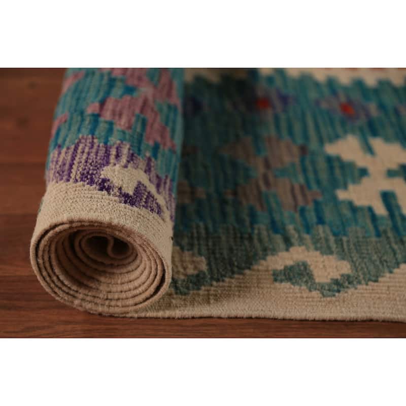 Geometric Kilim Oriental Large Rug Hand-Woven Wool Carpet - 10'3"x 16'6"