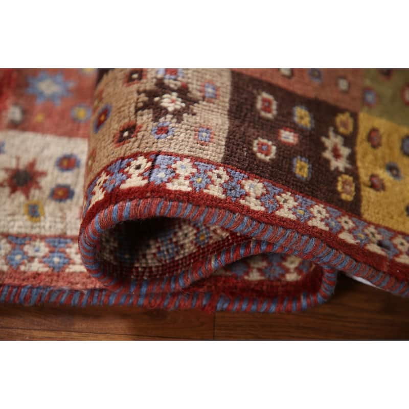 Geometric Yalameh Persian Vintage Area Rug Hand-knotted Wool Carpet - 1'11"x 3'0"