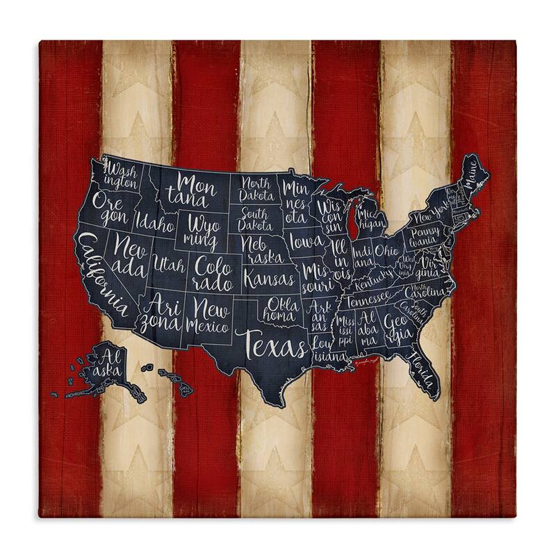 Stupell United States Map Red White Blue Stretched Canvas Wall Art - 17 x 17