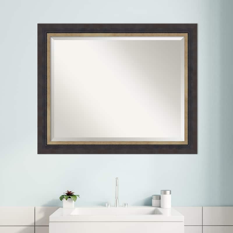 Hammered Charcoal Tan Beveled Wood Framed Bathroom Vanity Wall Mirror - Hammered Charcoal Tan