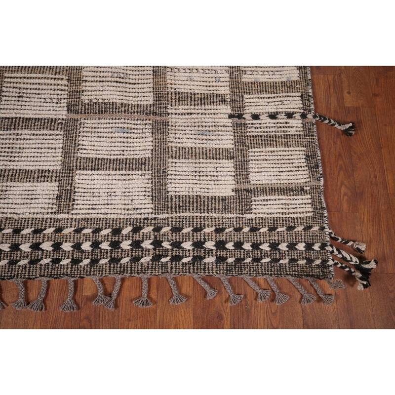 All-Over Striped Moroccan Area Rug Handmade Wool Carpet - 6'1"x 10'0"