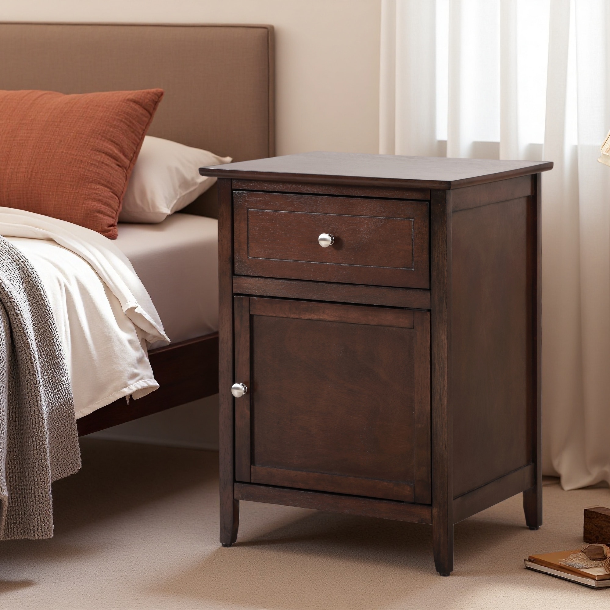 19"L Elegant Nightstand with 1 Ample Drawer and 1 Concealed Compartment for Modern Spaces
