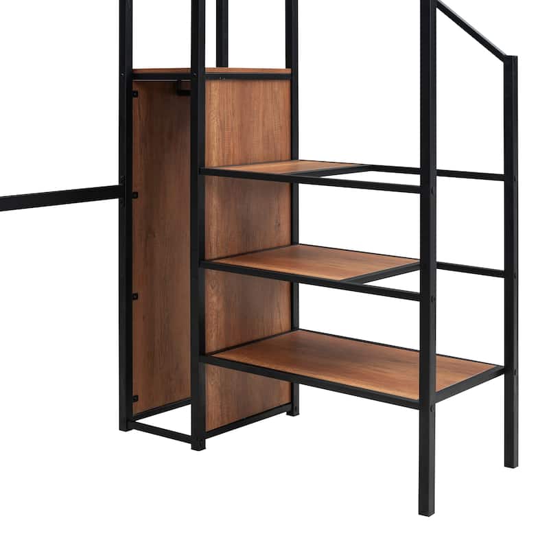 Modern Twin Metal Loft Bed with Storage