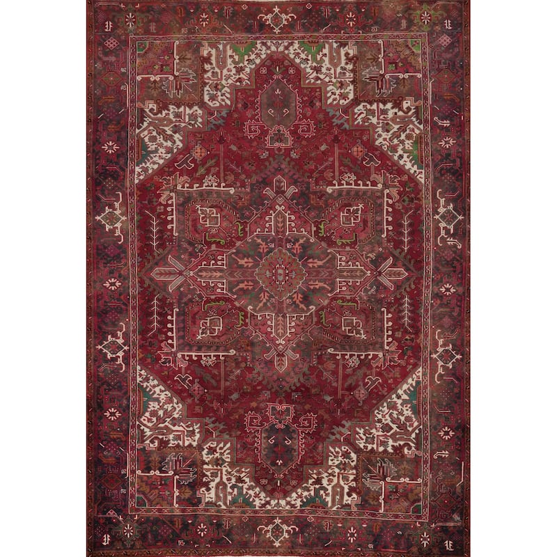 Hand Knotted Oriental 100% Wool Carpet Traditional Medallion Red Heriz Area Rug - 12' 10'' X 9' 11''