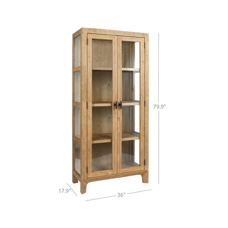 Classic Home Crest 79" Reclaimed Pine Wood Curio Cabinet in Natural