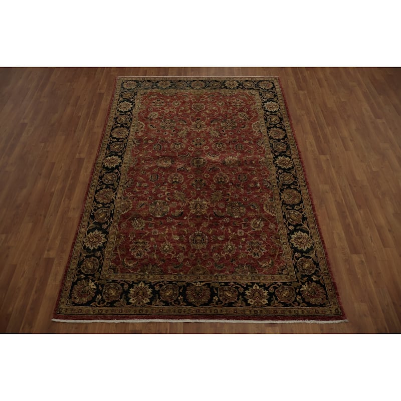 Hand Knotted Oriental 100% Wool Carpet Traditional Geometric Red Peshawar Area Rug - 9' 0'' X 6' 0''