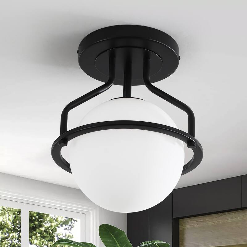 1-Lights Glass Flush Mount - Matte Black