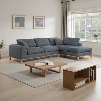 2 Piece L Shaped Modular Sectional Sofa with 2 Pillows, Woven Gray Fabric