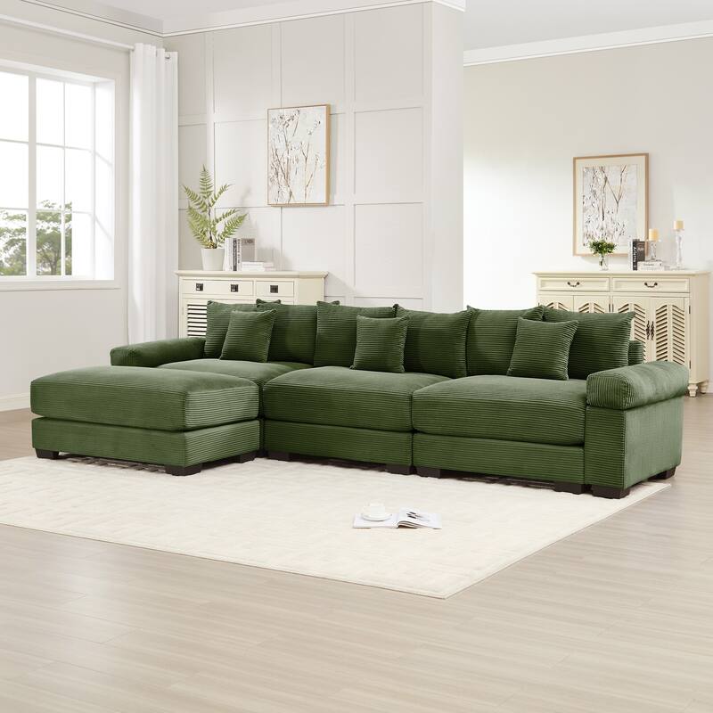 Roomfitters 130 Inch Modular Sectional Couch, Oversized Corduroy 3-Seater with Deep Seats