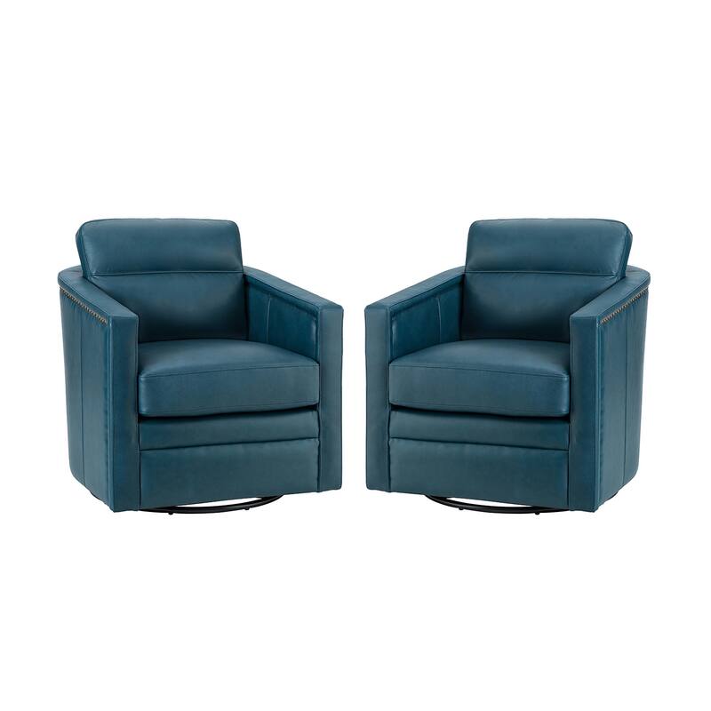 Jorge 28.74" Wide Genuine Leather Swivel Chair Set of 2