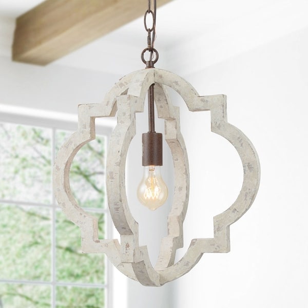 slide 2 of 10, Farmhouse Rustic Wood 1-Light Lantern Chandelier Coastal Shabby Chic Style - D16"xH17.5"