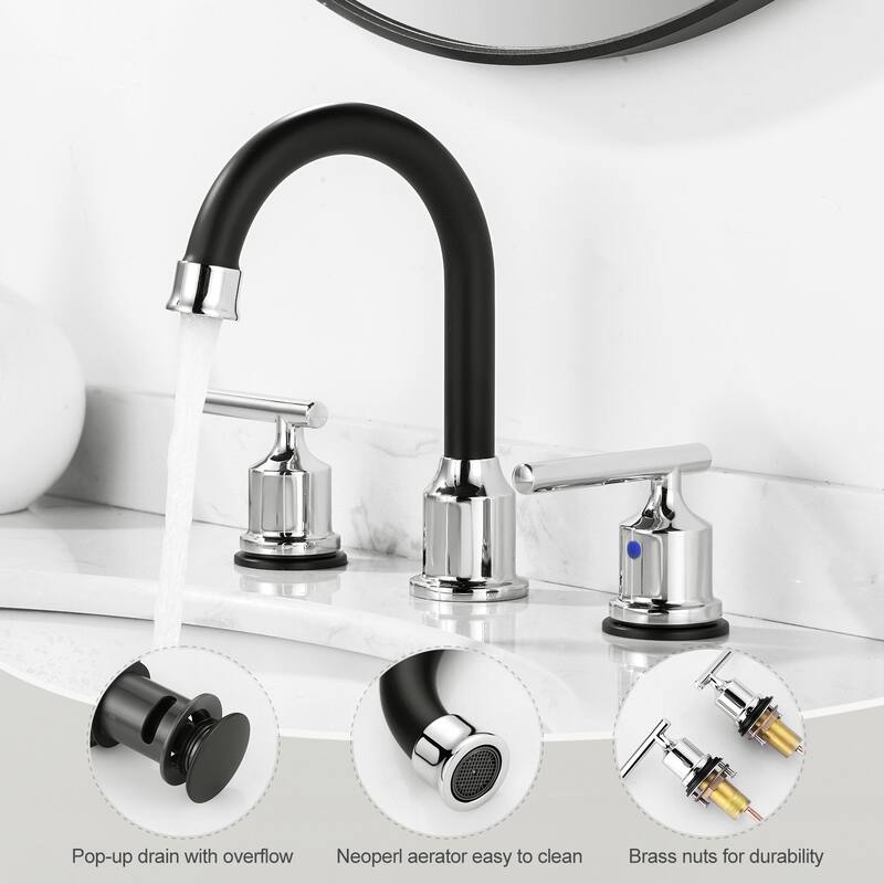 WOWOW 8 in. Widespread Double-Handle Bathroom Faucet with Drain Kit