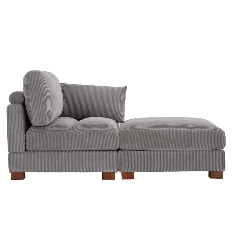 Modern Corduroy Upholstered Sectional Chaise Lounge with Ottoman